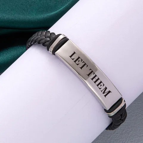 Let Them Twist Leather Bracelet Elegant Handsome Stainless Steel Laser Engraving Fashion Bracelet