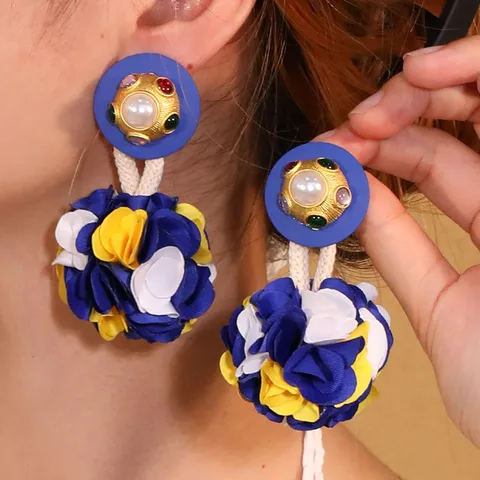 1 Pair Original Design Handmade Flower Inlay Alloy Cloth Imitation Pearl Drop Earrings