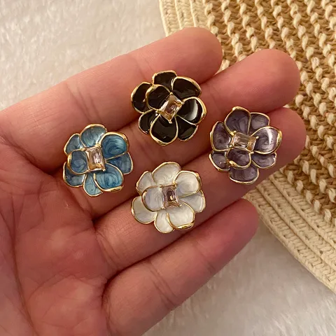 1 Pair Sweet Flower Enamel 304 Stainless Steel 18K Gold Plated Ear Studs