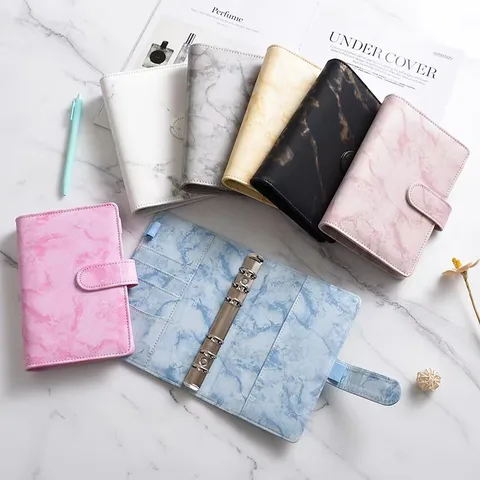 1 Piece Marble Learning Pu Leather Casual Loose Spiral Notebook