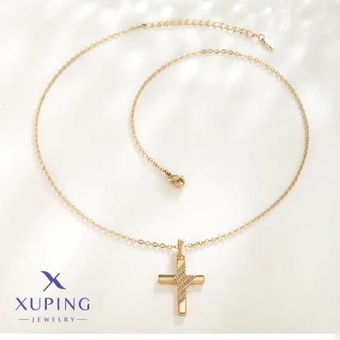 304 Stainless Steel Copper 18K Gold Plated Plating Inlay Cross Artificial Gemstones Pendant Necklace