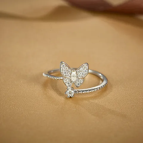 Fine Jewelry Finger Rings Ladies Butterfly 925 Sterling Silver Animal Diamond Rings Moissanite Ring