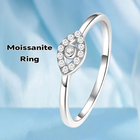 Fashionable White Gold Plated 925 Sterling Silver Moissanite Ring Lucky Evil Eye Moissanite Diamond Women Luxury Wedding Rings