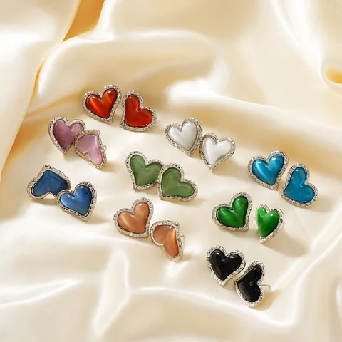 1 Pair Glam Sweet Simple Style Heart Shape Inlay 304 Stainless Steel Natural Stone K Gold Plated Rhodium Plated Ear Studs