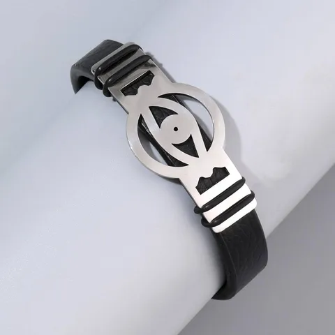 Casual Simple Style Eye Stainless Steel Pu Leather Patchwork Unisex Bangle