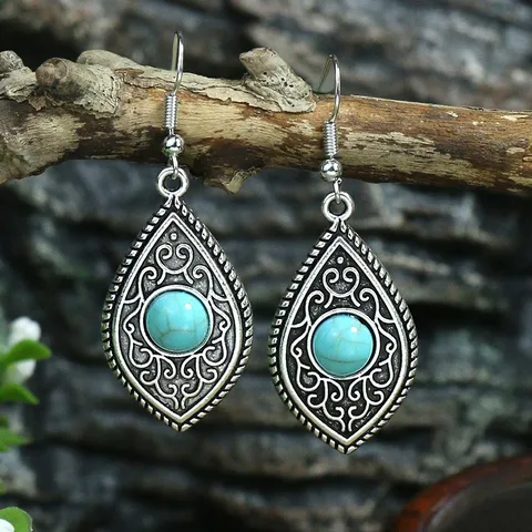 1 Pair Hip-Hop Retro Geometric Inlay Zinc Alloy Turquoise Drop Earrings