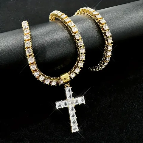 Hip-Hop Cross Zinc Alloy Inlay Rhinestones Unisex Pendant Necklace