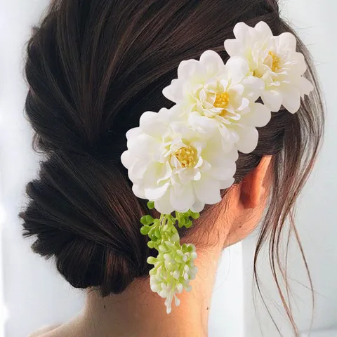 Women's IG Style Pastoral Flower Plastic Cloth Insert Comb