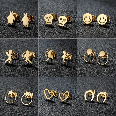 1 Pair Artistic Sweet Animal Polishing Plating Irregular 201 Stainless Steel 18K Gold Plated Ear Studs