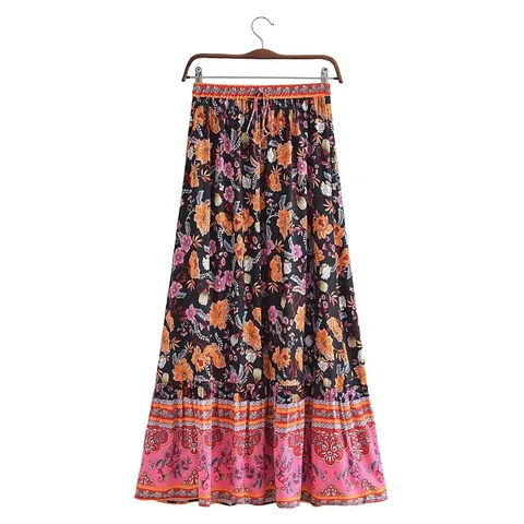 Summer Vacation Ditsy Floral Polyester Midi Dress Skirts