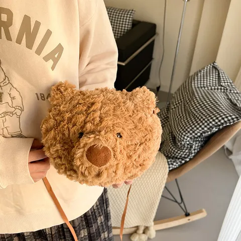 Women's Small Plush Bear Cute Zipper Shoulder Bag