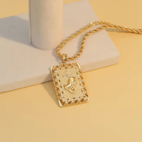 304 Stainless Steel Copper 18K Gold Plated Hip-Hop Plating Inlay Cross Zircon Pendant Necklace