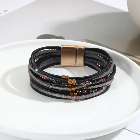 Simple Style Geometric Pu Leather Twisted Rope Chain Bangles Wholesale