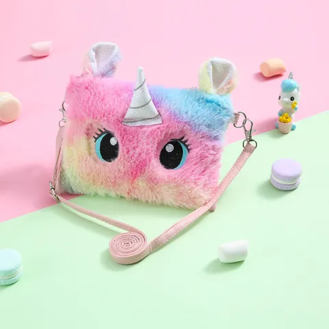 Kid's Small Plush Mermaid Cute Square Zipper Crossbody Bag