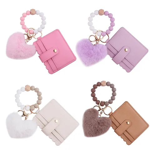 Korean Style Heart Shape Beaded Silica Gel Women's Keychain