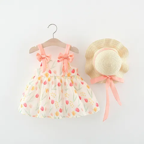 Princess Flower Bow Knot Cotton Girls Dresses