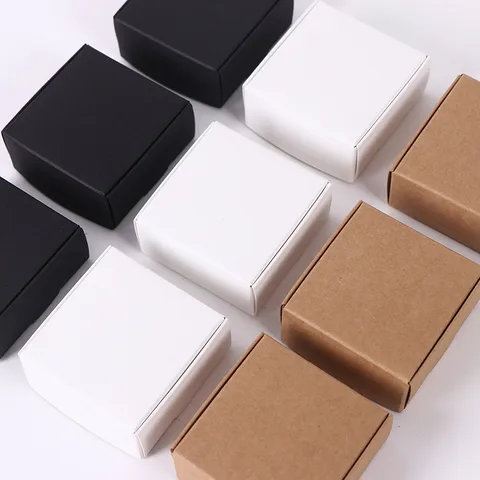 Spot Square Kraft Paper Jewelry Box Mini Jewelry Earrings Aircraft Box Handmade Soap Packaging Box Customization