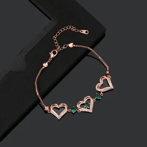 Wholesale Elegant Lady Modern Style Double Heart Heart Shape Brass Inlay Zircon Bracelets