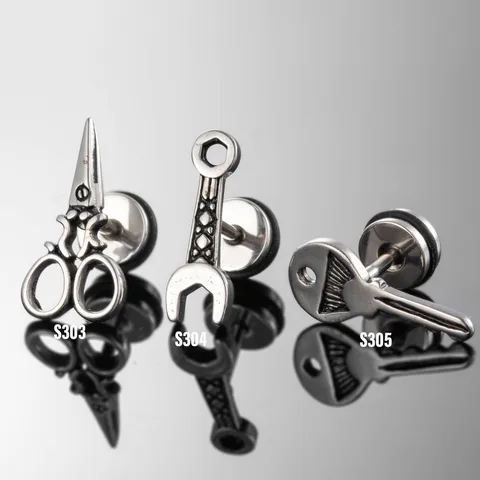 1 Piece Hip-Hop Rock Cool Style Scissors Wrench Key 316 Stainless Steel  Ear Studs