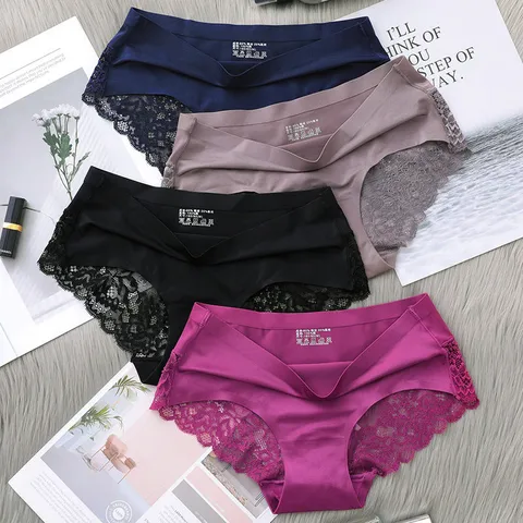 Flower Lace Seamless Breathable Mid Waist Briefs Panties