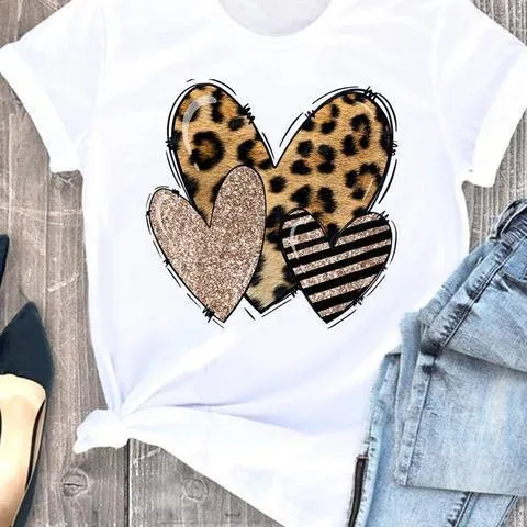 Women's T-shirt Short Sleeve T-Shirts Printing Casual Letter Heart Shape