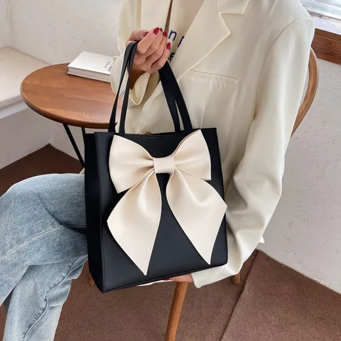 Women's Medium Pu Leather Bow Knot Streetwear Square Magnetic Buckle Handbag