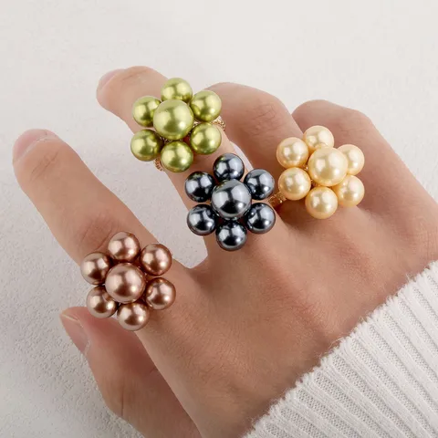 Freshwater Pearl Copper Elegant Flower Rings