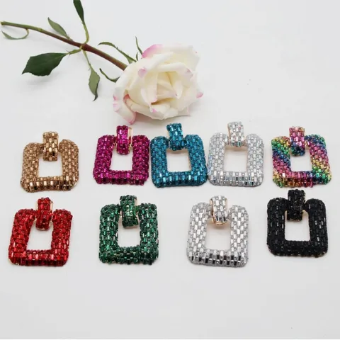 1 Pair IG Style Simple Style Rectangle Hollow Out Inlay Metal Rhinestones Drop Earrings