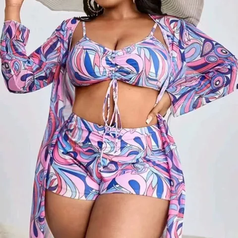 Women's Vacation Printing 3 Pieces Set Plus Size Swimwear Swimwear