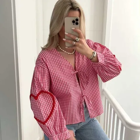 Women's Blouse Long Sleeve Blouses Simple Style Plaid Heart Shape