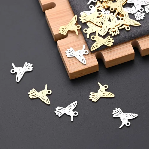 10 PCS/Package 14.5*15mm Hole 1~1.9mm 304 Stainless Steel Gold Plated Bird Polished Pendant