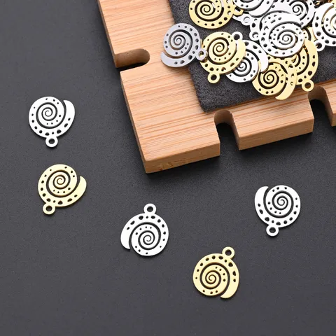 10 PCS/Package 12 * 14mm Hole 1~1.9mm 304 Stainless Steel Gold Plated Swirl Pattern Simple Spiral Stripe Polished Pendant