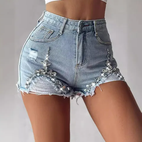 Women's Holiday Daily Casual Streetwear Glittery Shorts Rhinestone Jeans Hot Pants