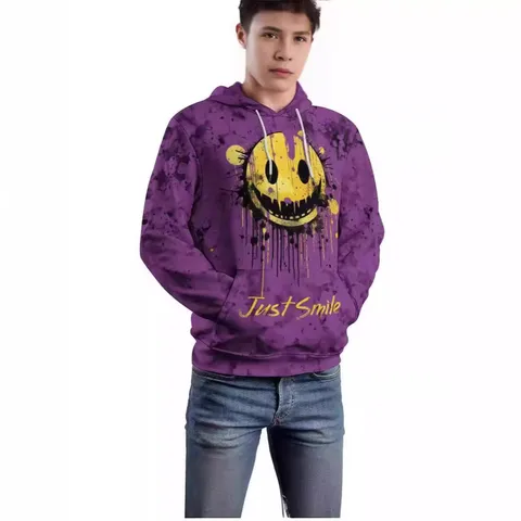 Men's Letter Grimace Streetwear Long Sleeve Loose Hooded