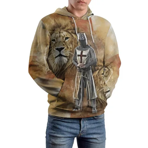 Men's Lion Streetwear Long Sleeve Loose Hooded