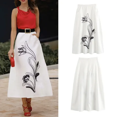 Summer Casual Streetwear Plant Polyester Maxi Long Dress Skirts