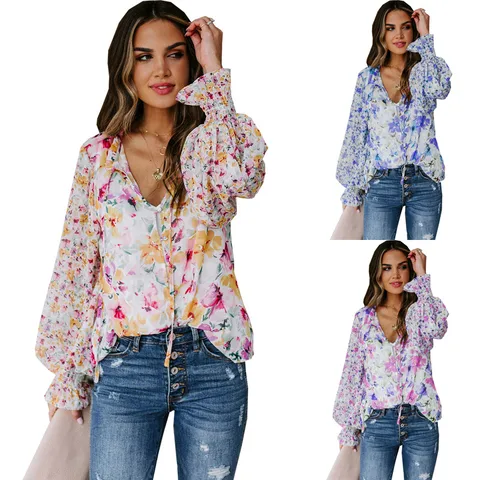 Women's Blouse Long Sleeve Blouses Printing Elegant Streetwear Ditsy Floral