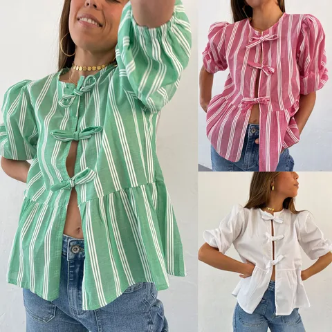 Women's Blouse Half Sleeve Blouses Streetwear Stripe