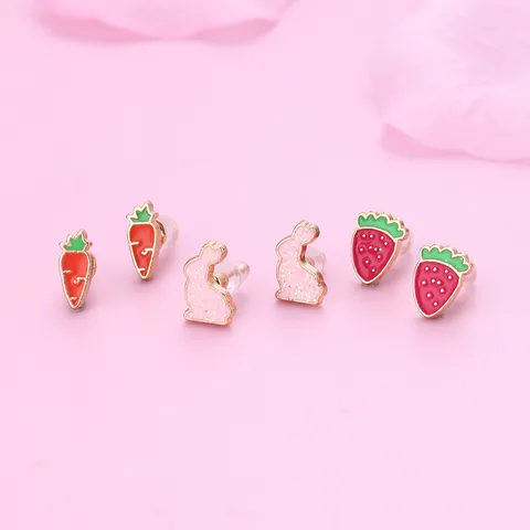 Cute Romantic Sweet Fruit Carrot Strawberry Alloy Handmade Plating Girl'S Ear Studs