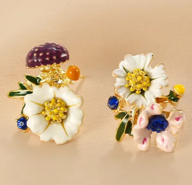 Wholesale Jewelry Simple Style Flower Butterfly Alloy Enamel Stoving Varnish Drop Earrings Ear Studs