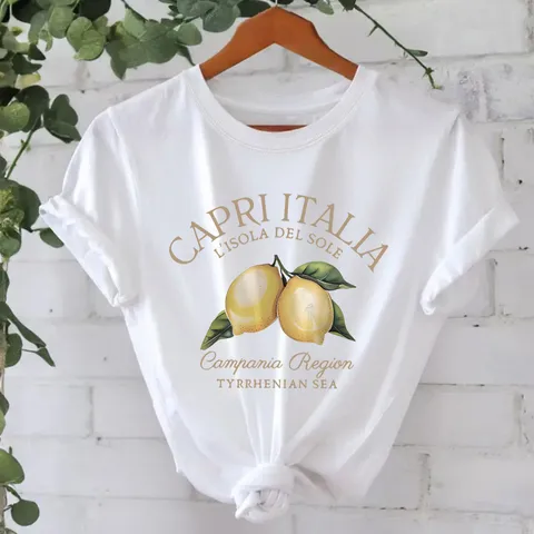 Women's T-shirt Short Sleeve T-Shirts Printing Streetwear Letter Lemon