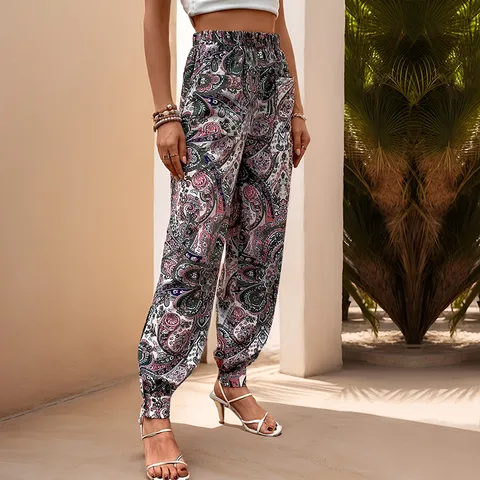 Women's Holiday Streetwear Printing Ankle-Length Pocket Tapered Carrot Pants