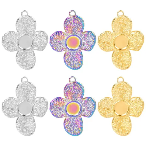 1 Piece 36x27mm Hole 2~2.9mm 304 Stainless Steel 18K Gold Plated Flower Pendant