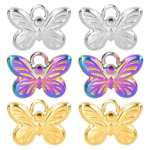 1 Piece 9x12mm Hole 2~2.9mm 304 Stainless Steel 18K Gold Plated Butterfly Pendant