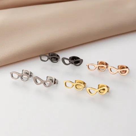 1 Pair Cute Simple Style Glasses Polishing 304 Stainless Steel 18K Gold Plated Ear Studs