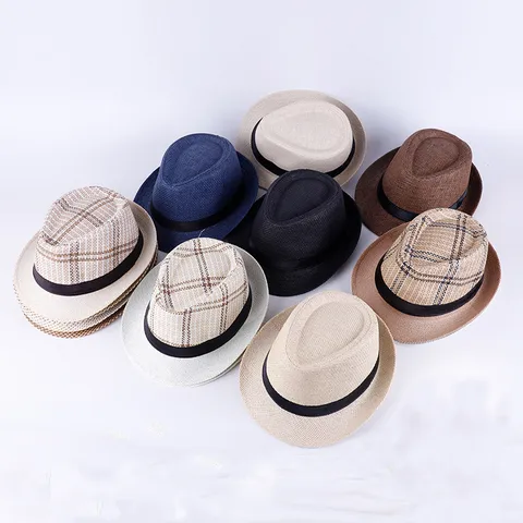 Men's Modern Style Classic Style Round Crimping Short Brim Sun Hat Fedora Hat Straw Hat