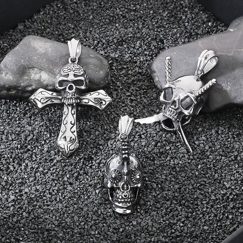 1 Piece 20*40mm 23*41mm 48*56mm 304 Stainless Steel Cross Skull Pendant Chain