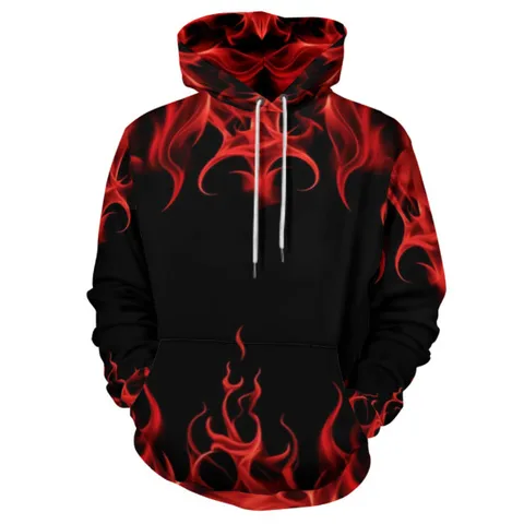 Men's Flame Skull Hip-Hop Streetwear Long Sleeve Loose Hooded