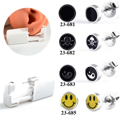 1 Piece Casual Hawaiian Tropical Round Smiley Face Skull Polishing 316 Stainless Steel  Ear Puncher Ear Studs