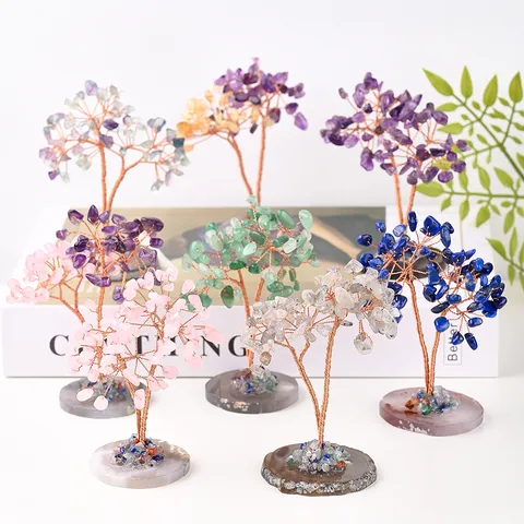 Elegant Handmade Simple Style Tree Natural Stone Copper Wire Ornaments Artificial Decorations